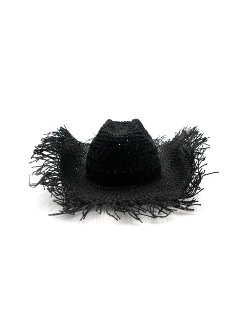 Cappello cowboy sfrangiato in paglia nera